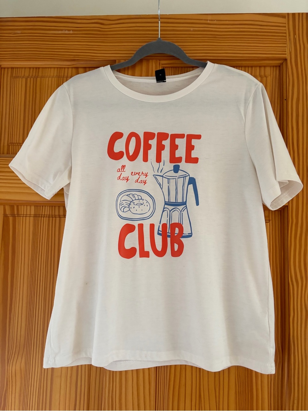 Coffee Club Graphic Tee - White with Red & Blue Print